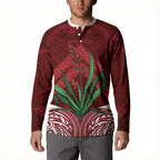 Rongoa Maori New Zealand Harakeke Button Sweatshirt NZ Weaving Pattern Red