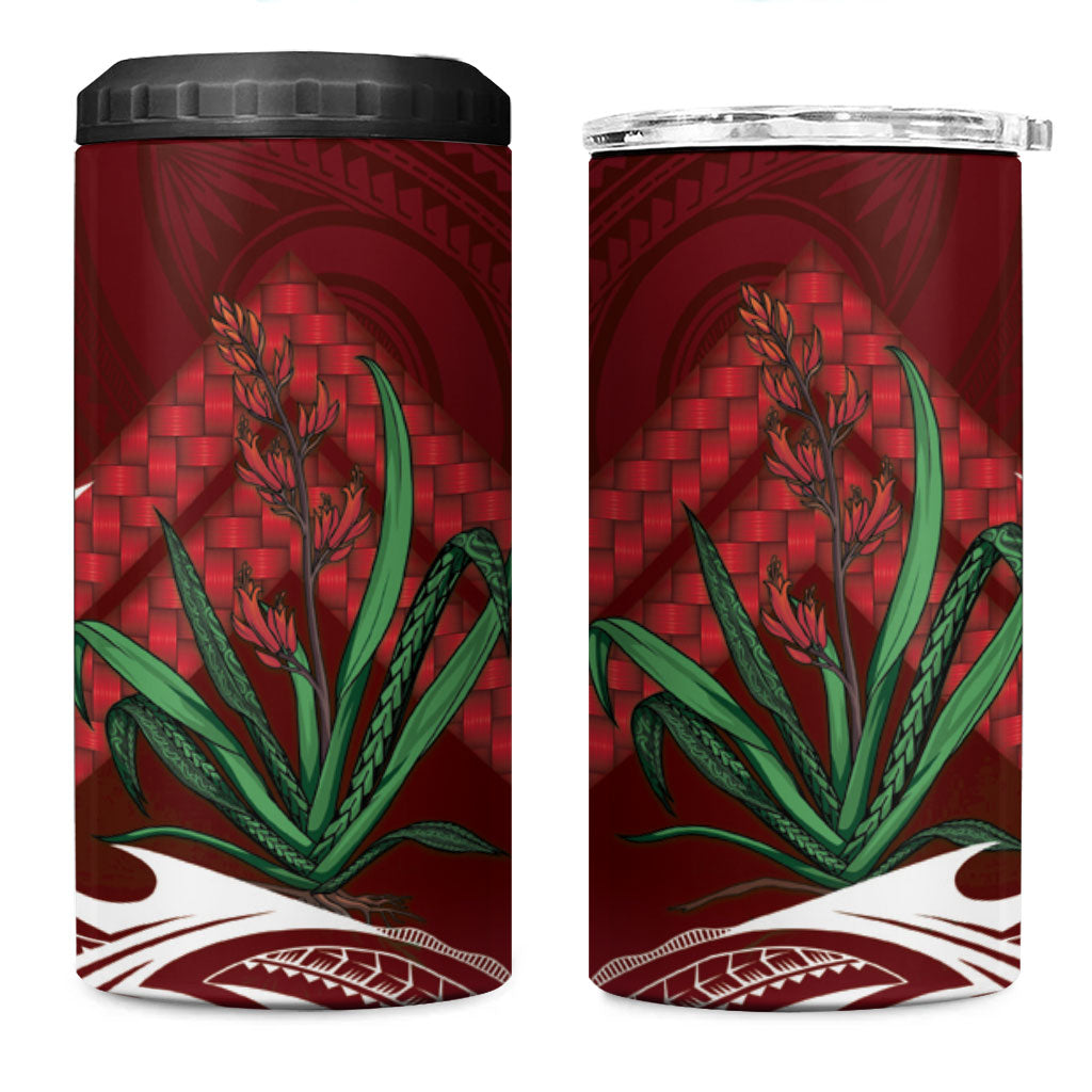Rongoa Maori New Zealand Harakeke 4 in 1 Can Cooler Tumbler NZ Weaving Pattern Red