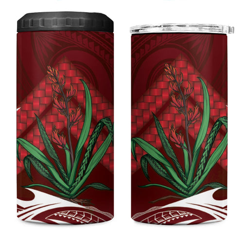 Rongoa Maori New Zealand Harakeke 4 in 1 Can Cooler Tumbler NZ Weaving Pattern Red