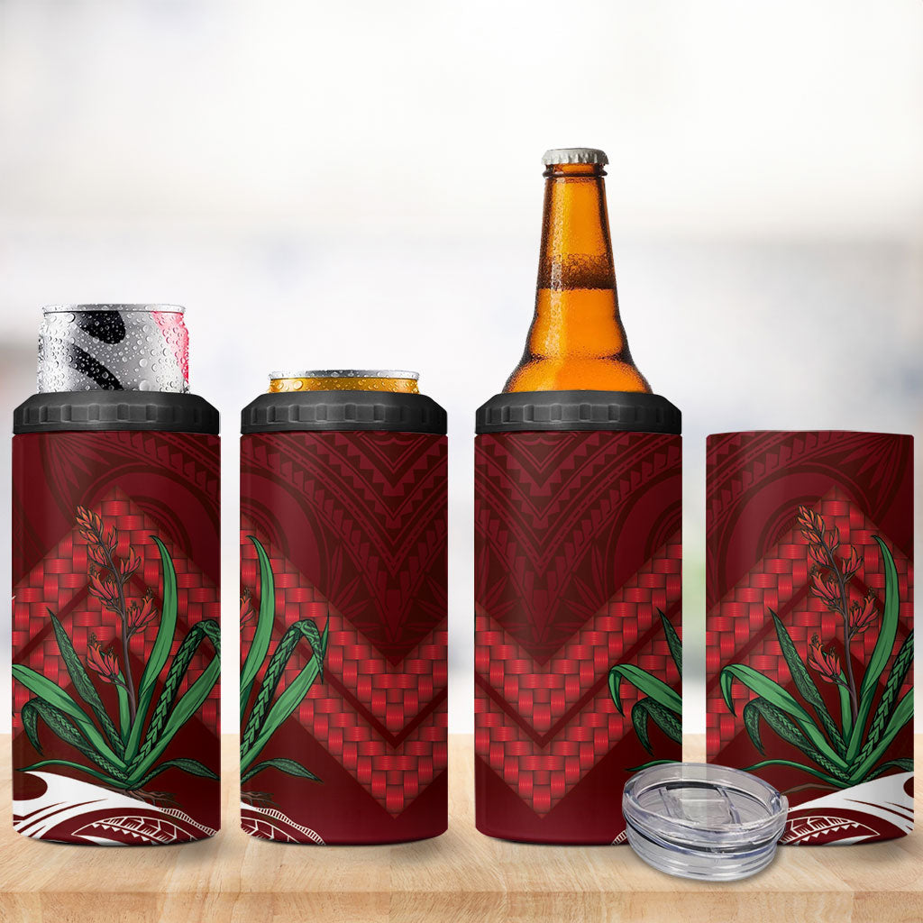 Rongoa Maori New Zealand Harakeke 4 in 1 Can Cooler Tumbler NZ Weaving Pattern Red