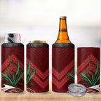 Rongoa Maori New Zealand Harakeke 4 in 1 Can Cooler Tumbler NZ Weaving Pattern Red