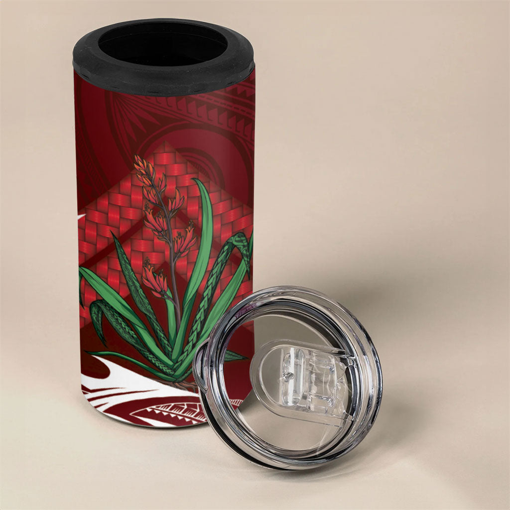 Rongoa Maori New Zealand Harakeke 4 in 1 Can Cooler Tumbler NZ Weaving Pattern Red