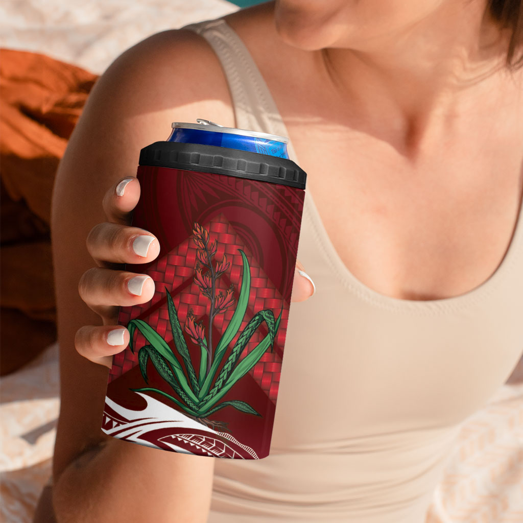 Rongoa Maori New Zealand Harakeke 4 in 1 Can Cooler Tumbler NZ Weaving Pattern Red