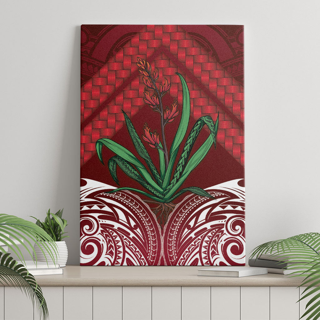 Rongoa Maori New Zealand Harakeke Canvas Wall Art NZ Weaving Pattern Red