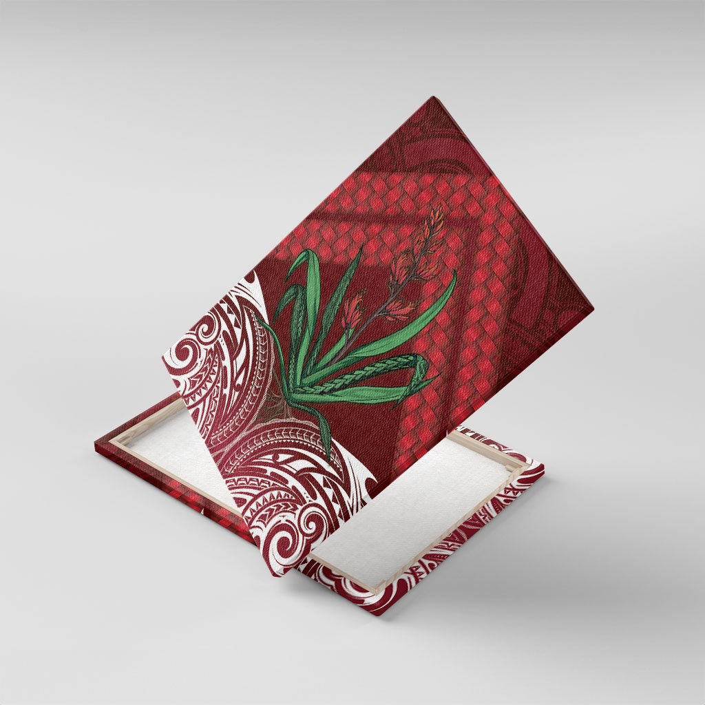 Rongoa Maori New Zealand Harakeke Canvas Wall Art NZ Weaving Pattern Red