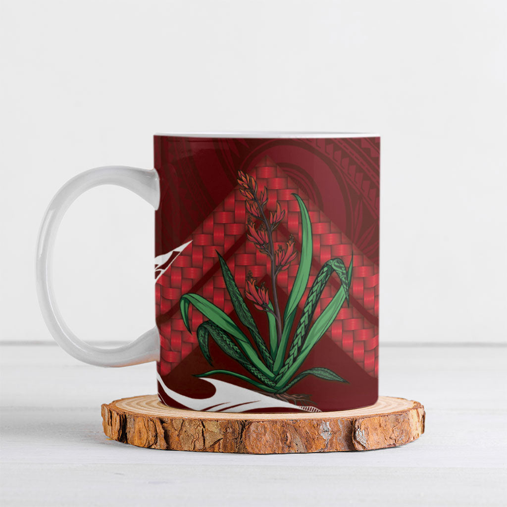 Rongoa Maori New Zealand Harakeke Ceramic Mug NZ Weaving Pattern Red