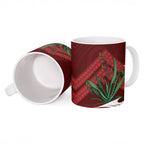 Rongoa Maori New Zealand Harakeke Ceramic Mug NZ Weaving Pattern Red