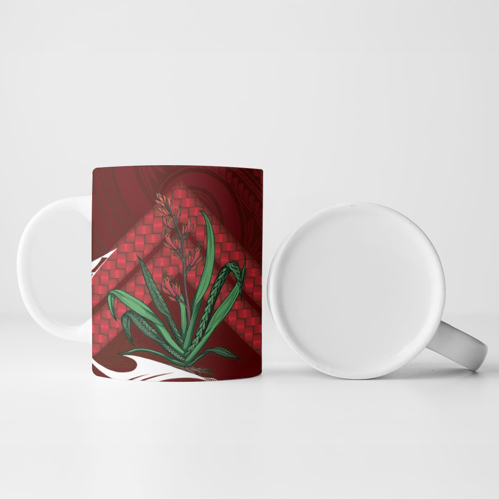 Rongoa Maori New Zealand Harakeke Ceramic Mug NZ Weaving Pattern Red