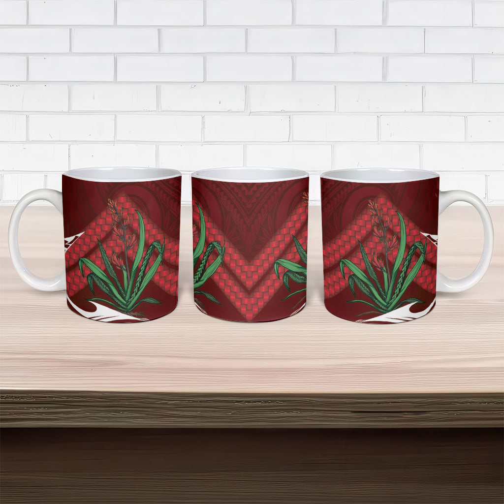 Rongoa Maori New Zealand Harakeke Ceramic Mug NZ Weaving Pattern Red