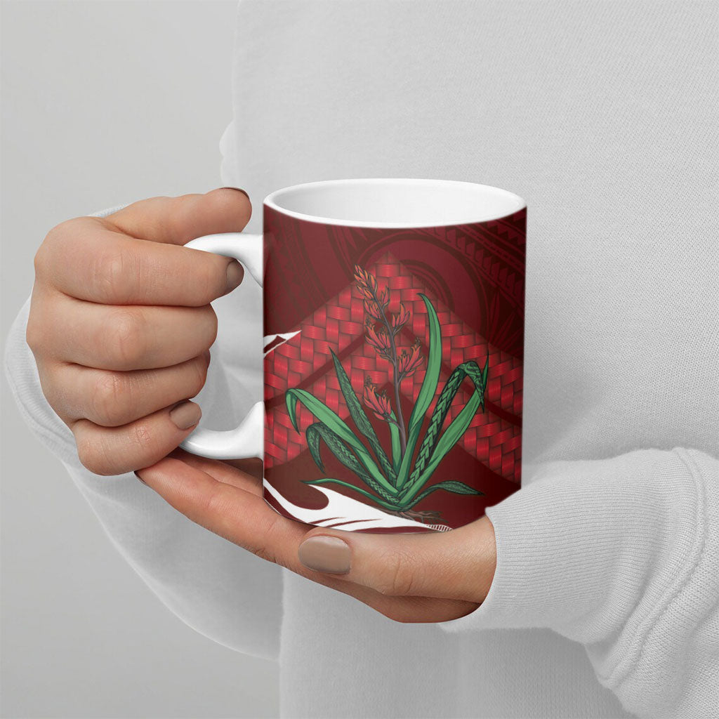 Rongoa Maori New Zealand Harakeke Ceramic Mug NZ Weaving Pattern Red