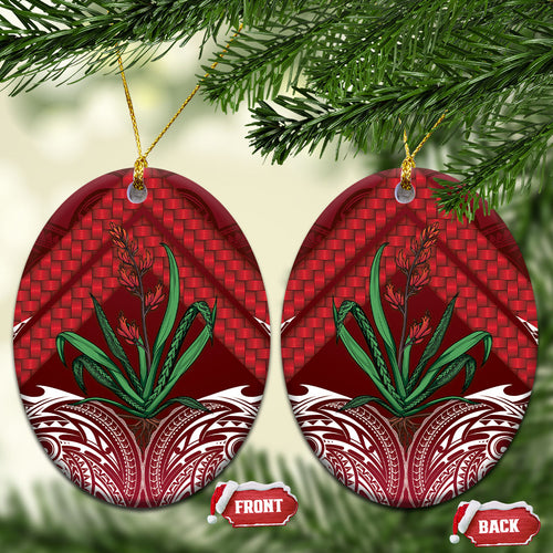 Rongoa Maori New Zealand Harakeke Ceramic Ornament NZ Weaving Pattern Red