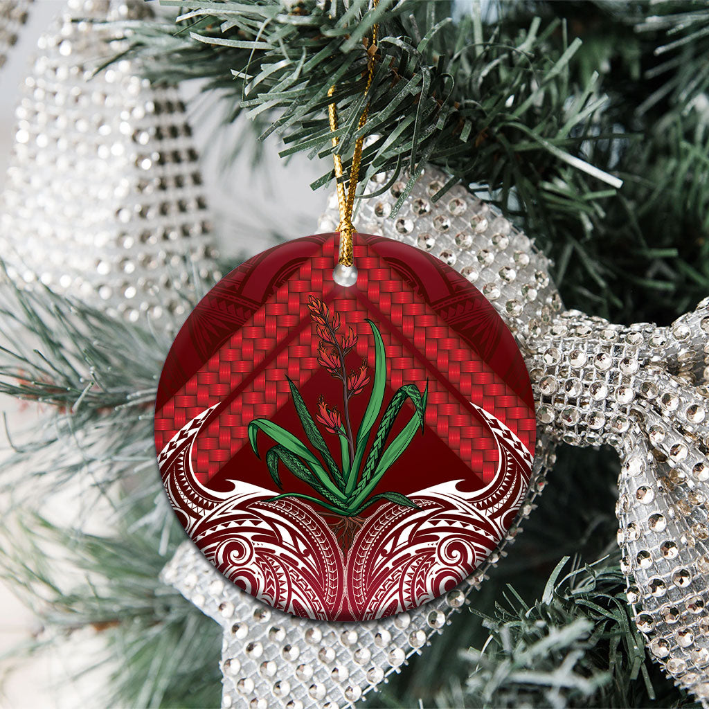 Rongoa Maori New Zealand Harakeke Ceramic Ornament NZ Weaving Pattern Red
