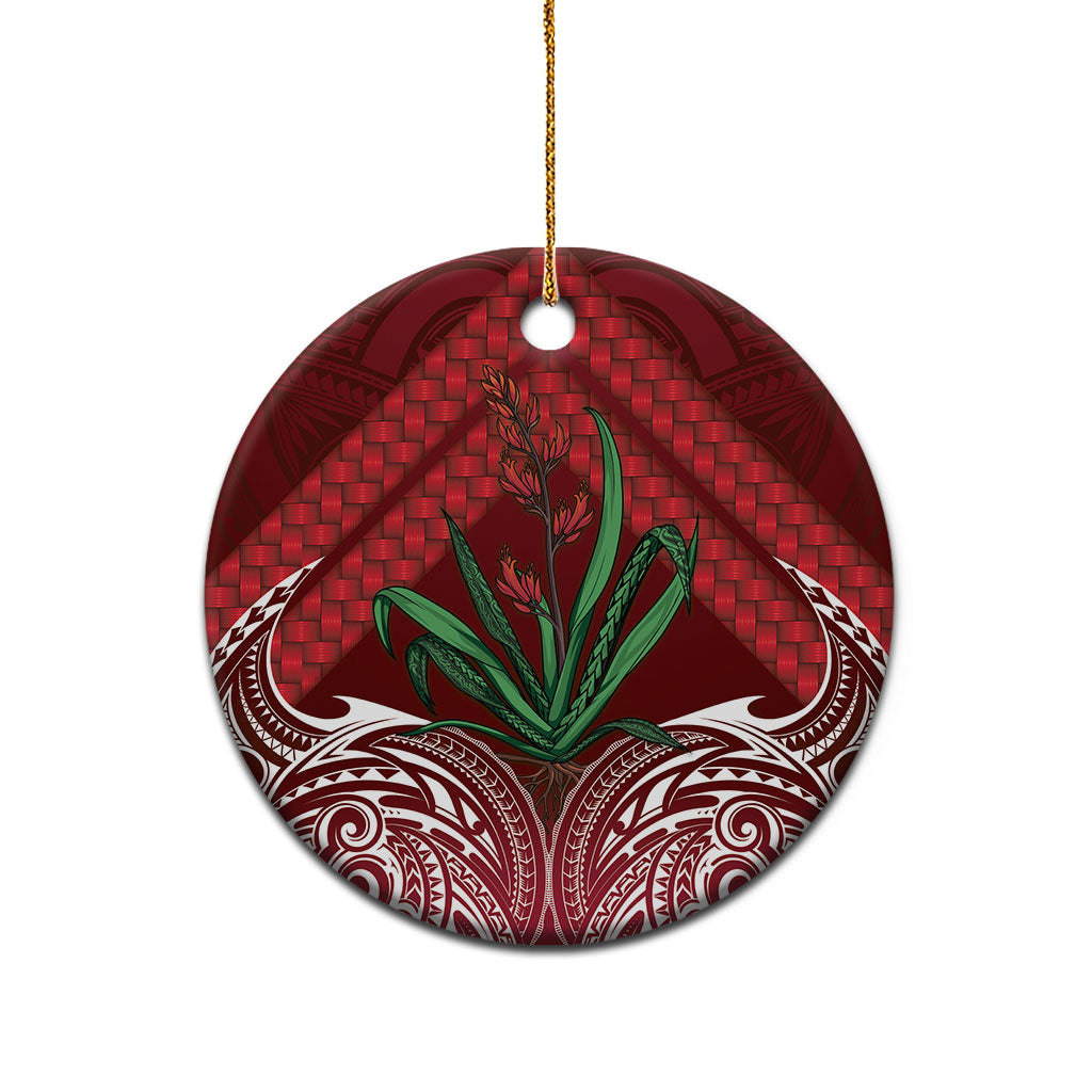 Rongoa Maori New Zealand Harakeke Ceramic Ornament NZ Weaving Pattern Red