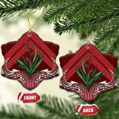 Rongoa Maori New Zealand Harakeke Ceramic Ornament NZ Weaving Pattern Red
