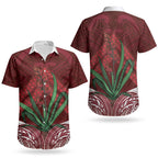 Rongoa Maori New Zealand Harakeke Couples Matching Off Shoulder Short Dress and Hawaiian Shirt NZ Weaving Pattern Red