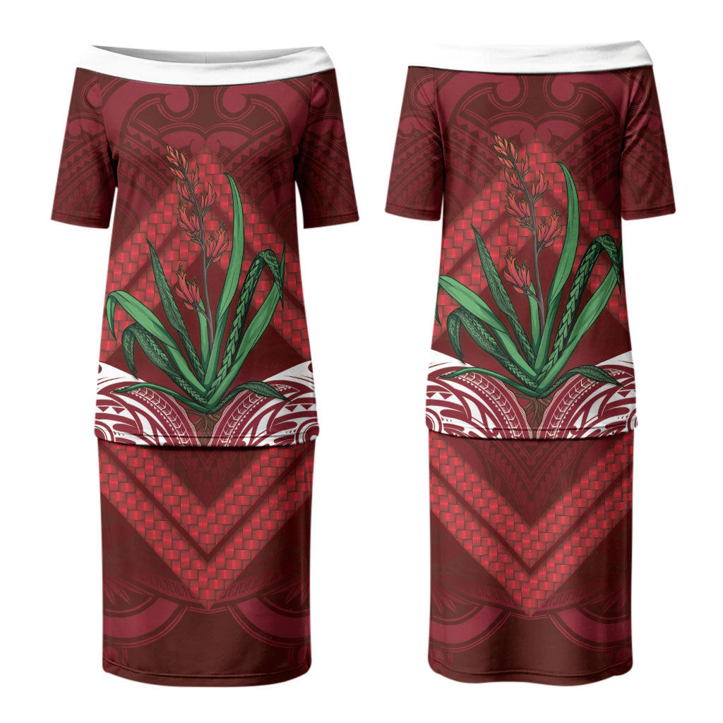 Rongoa Maori New Zealand Harakeke Couples Matching Puletasi and Hawaiian Shirt NZ Weaving Pattern Red