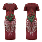 Rongoa Maori New Zealand Harakeke Couples Matching Short Sleeve Bodycon Dress and Long Sleeve Button Shirt NZ Weaving Pattern Red