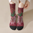 Rongoa Maori New Zealand Harakeke Crew Socks NZ Weaving Pattern Red