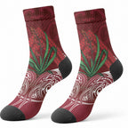 Rongoa Maori New Zealand Harakeke Crew Socks NZ Weaving Pattern Red