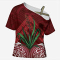 Rongoa Maori New Zealand Harakeke Cross Shoulder Shirt NZ Weaving Pattern Red