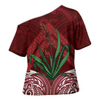 Rongoa Maori New Zealand Harakeke Cross Shoulder Shirt NZ Weaving Pattern Red