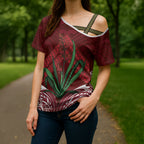 Rongoa Maori New Zealand Harakeke Cross Shoulder Shirt NZ Weaving Pattern Red