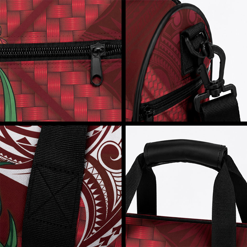 Rongoa Maori New Zealand Harakeke Duffle Bag NZ Weaving Pattern Red
