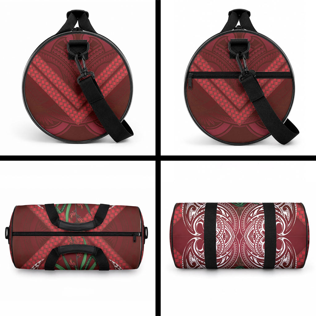 Rongoa Maori New Zealand Harakeke Duffle Bag NZ Weaving Pattern Red