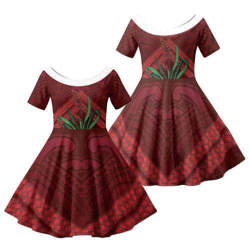 Rongoa Maori New Zealand Harakeke Family Matching Mermaid Dress and Hawaiian Shirt NZ Weaving Pattern Red