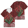 Rongoa Maori New Zealand Harakeke Family Matching Off Shoulder Maxi Dress and Hawaiian Shirt NZ Weaving Pattern Red