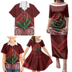 Rongoa Maori New Zealand Harakeke Family Matching Puletasi and Hawaiian Shirt NZ Weaving Pattern Red