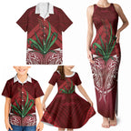 Rongoa Maori New Zealand Harakeke Family Matching Tank Maxi Dress and Hawaiian Shirt NZ Weaving Pattern Red