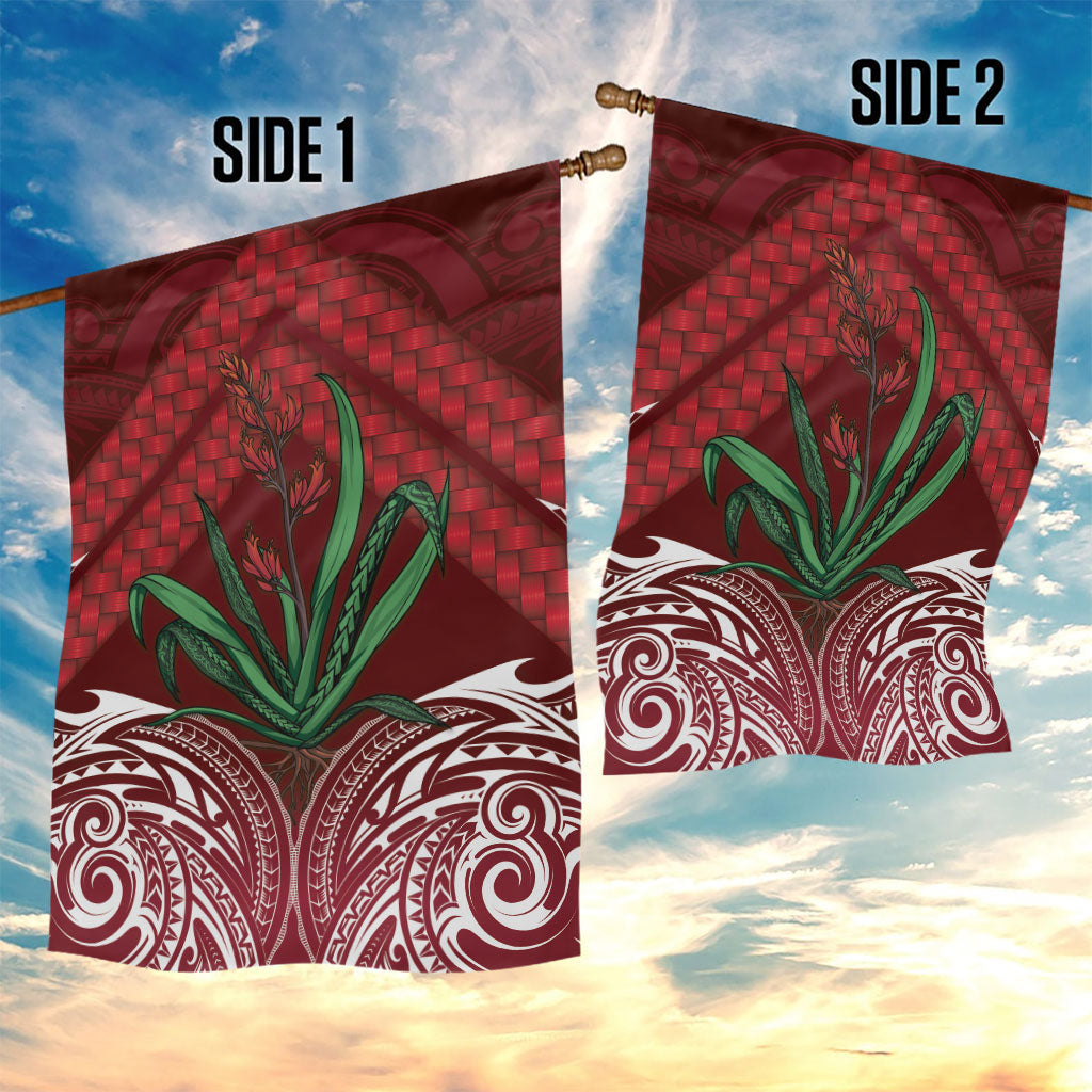 Rongoa Maori New Zealand Harakeke Garden Flag NZ Weaving Pattern Red