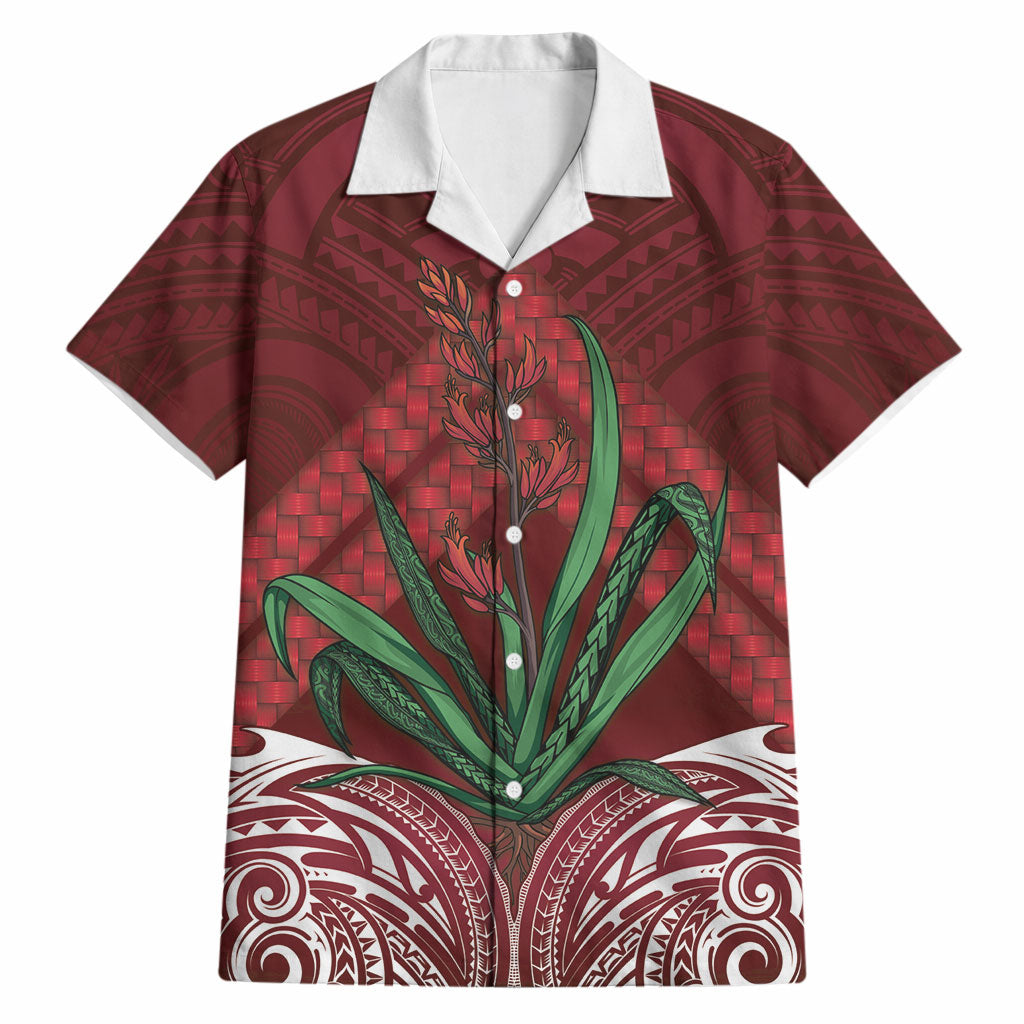 Rongoa Maori New Zealand Harakeke Hawaiian Shirt NZ Weaving Pattern Red