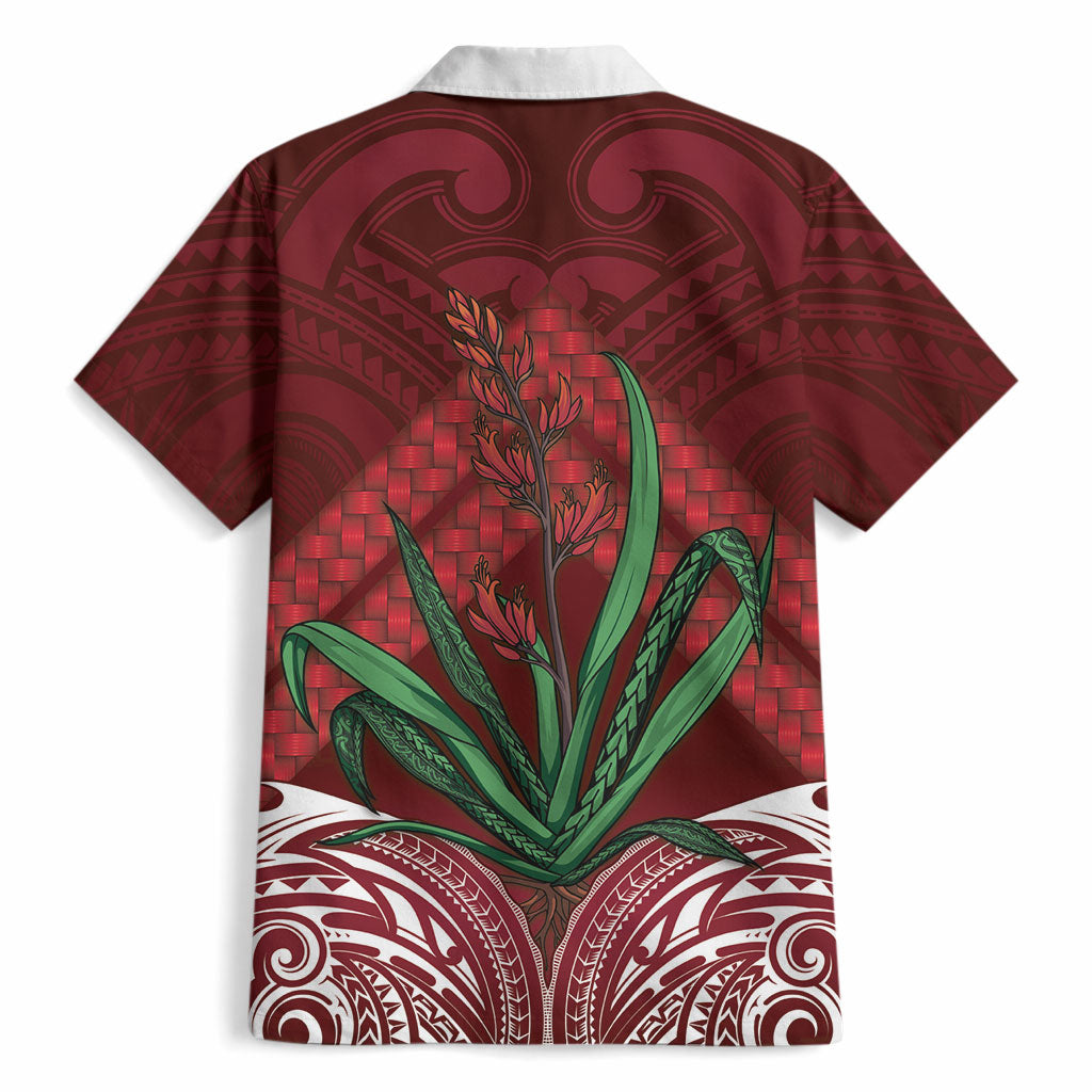 Rongoa Maori New Zealand Harakeke Hawaiian Shirt NZ Weaving Pattern Red