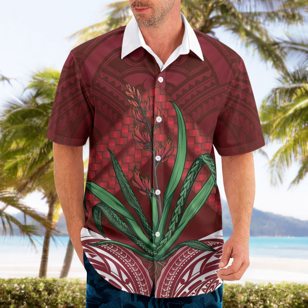 Rongoa Maori New Zealand Harakeke Hawaiian Shirt NZ Weaving Pattern Red