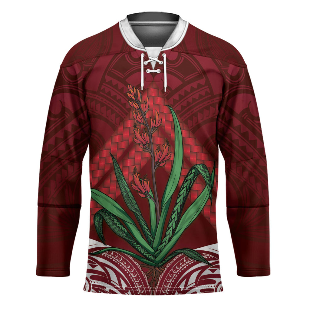 Rongoa Maori New Zealand Harakeke Hockey Jersey NZ Weaving Pattern Red