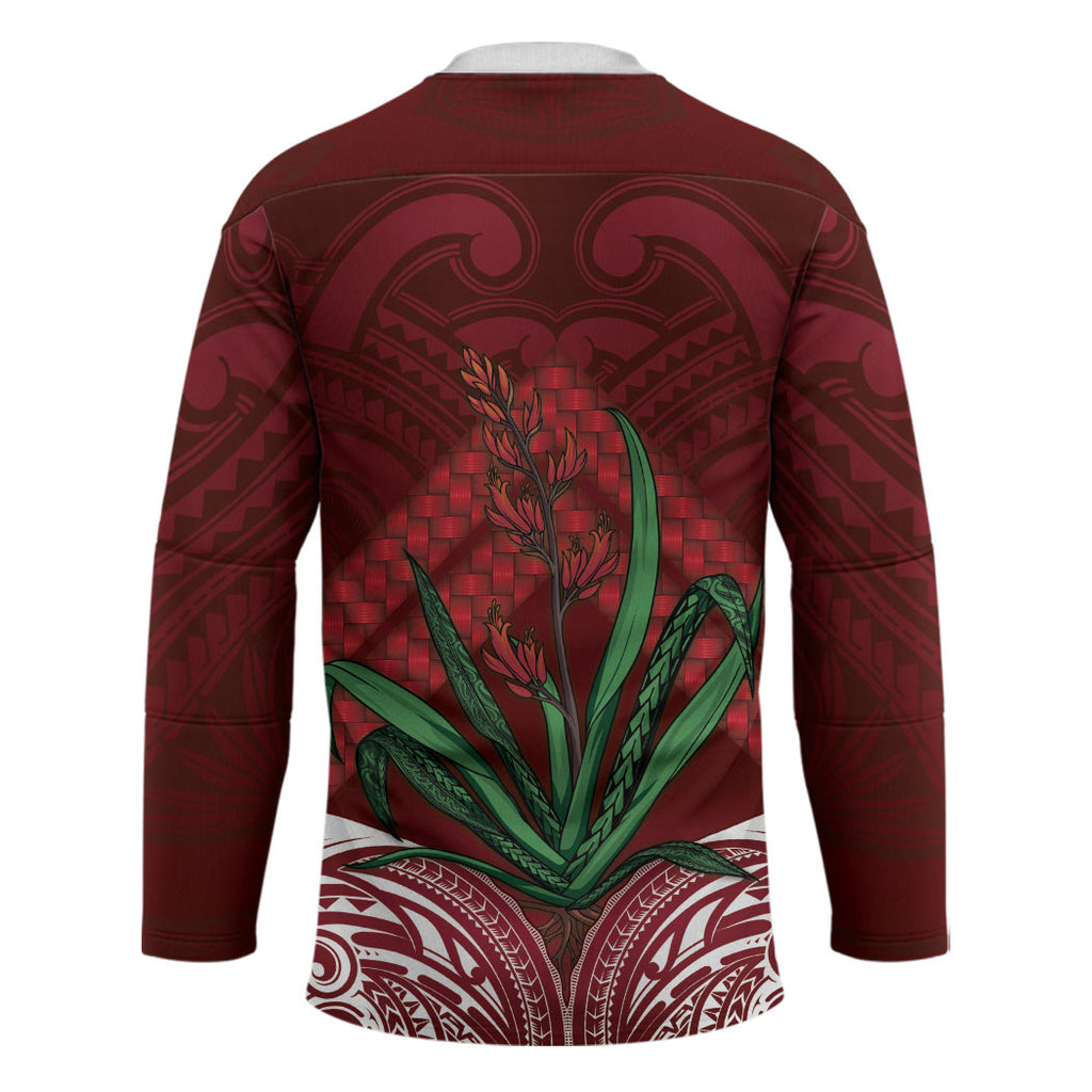 Rongoa Maori New Zealand Harakeke Hockey Jersey NZ Weaving Pattern Red