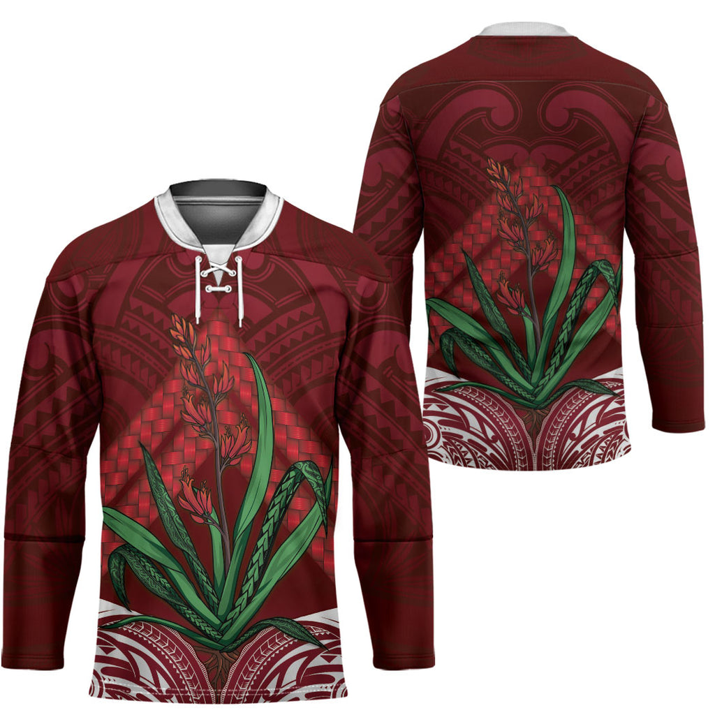 Rongoa Maori New Zealand Harakeke Hockey Jersey NZ Weaving Pattern Red