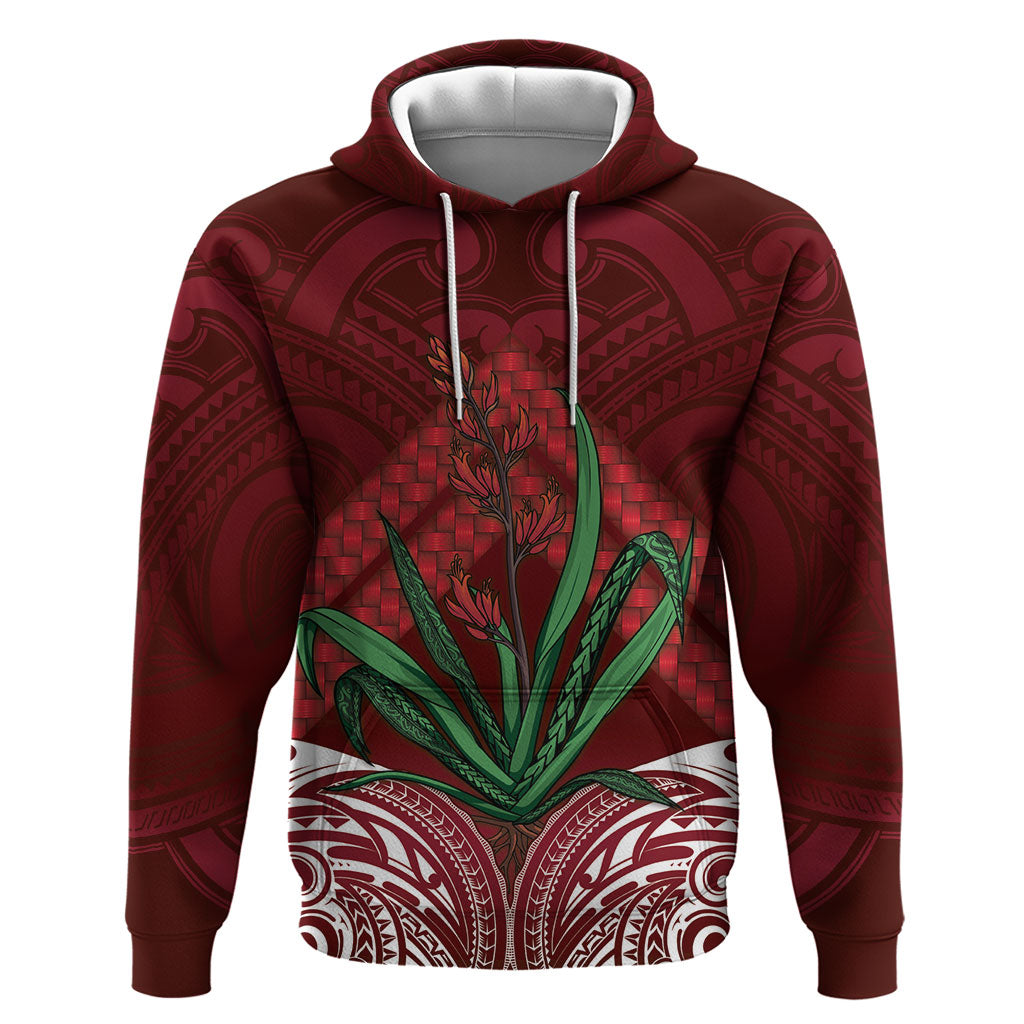 Rongoa Maori New Zealand Harakeke Hoodie NZ Weaving Pattern Red