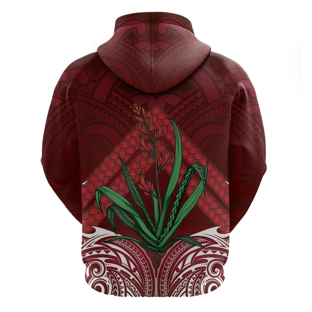 Rongoa Maori New Zealand Harakeke Hoodie NZ Weaving Pattern Red