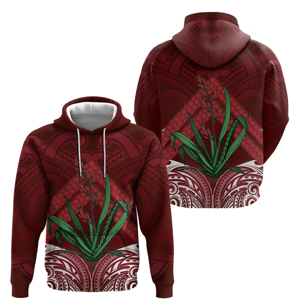 Rongoa Maori New Zealand Harakeke Hoodie NZ Weaving Pattern Red