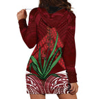 Rongoa Maori New Zealand Harakeke Hoodie Dress NZ Weaving Pattern Red