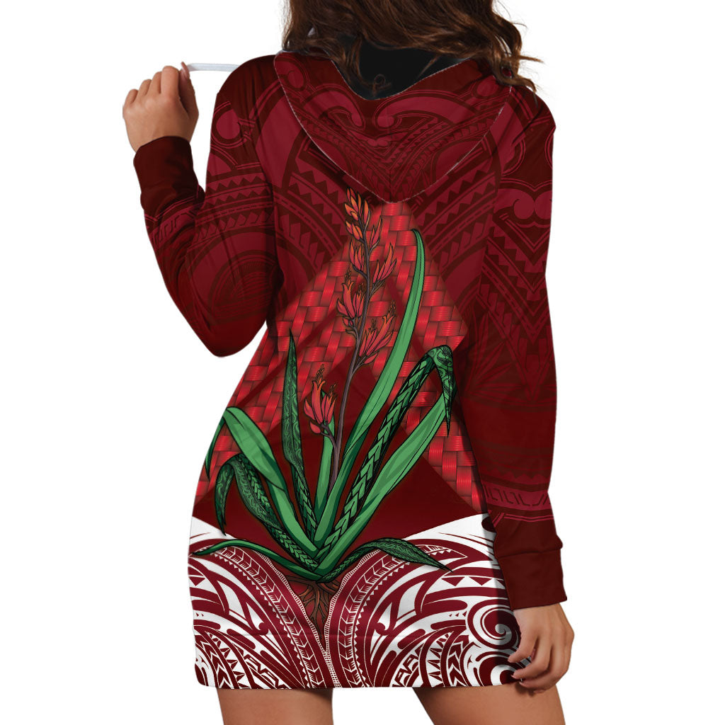 Rongoa Maori New Zealand Harakeke Hoodie Dress NZ Weaving Pattern Red