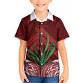Rongoa Maori New Zealand Harakeke Kid Hawaiian Shirt NZ Weaving Pattern Red