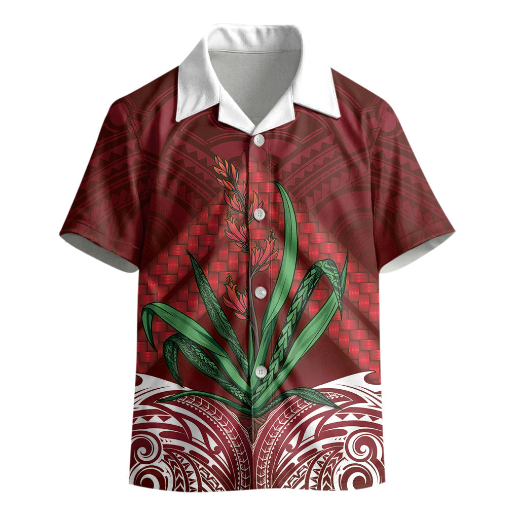 Rongoa Maori New Zealand Harakeke Kid Hawaiian Shirt NZ Weaving Pattern Red