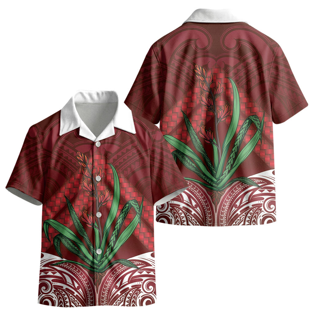 Rongoa Maori New Zealand Harakeke Kid Hawaiian Shirt NZ Weaving Pattern Red