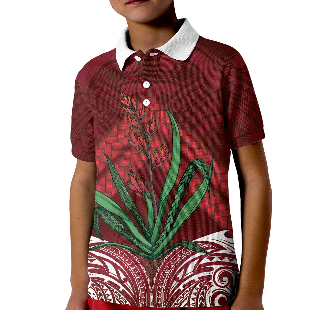 Rongoa Maori New Zealand Harakeke Kid Polo Shirt NZ Weaving Pattern Red