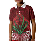 Rongoa Maori New Zealand Harakeke Kid Polo Shirt NZ Weaving Pattern Red