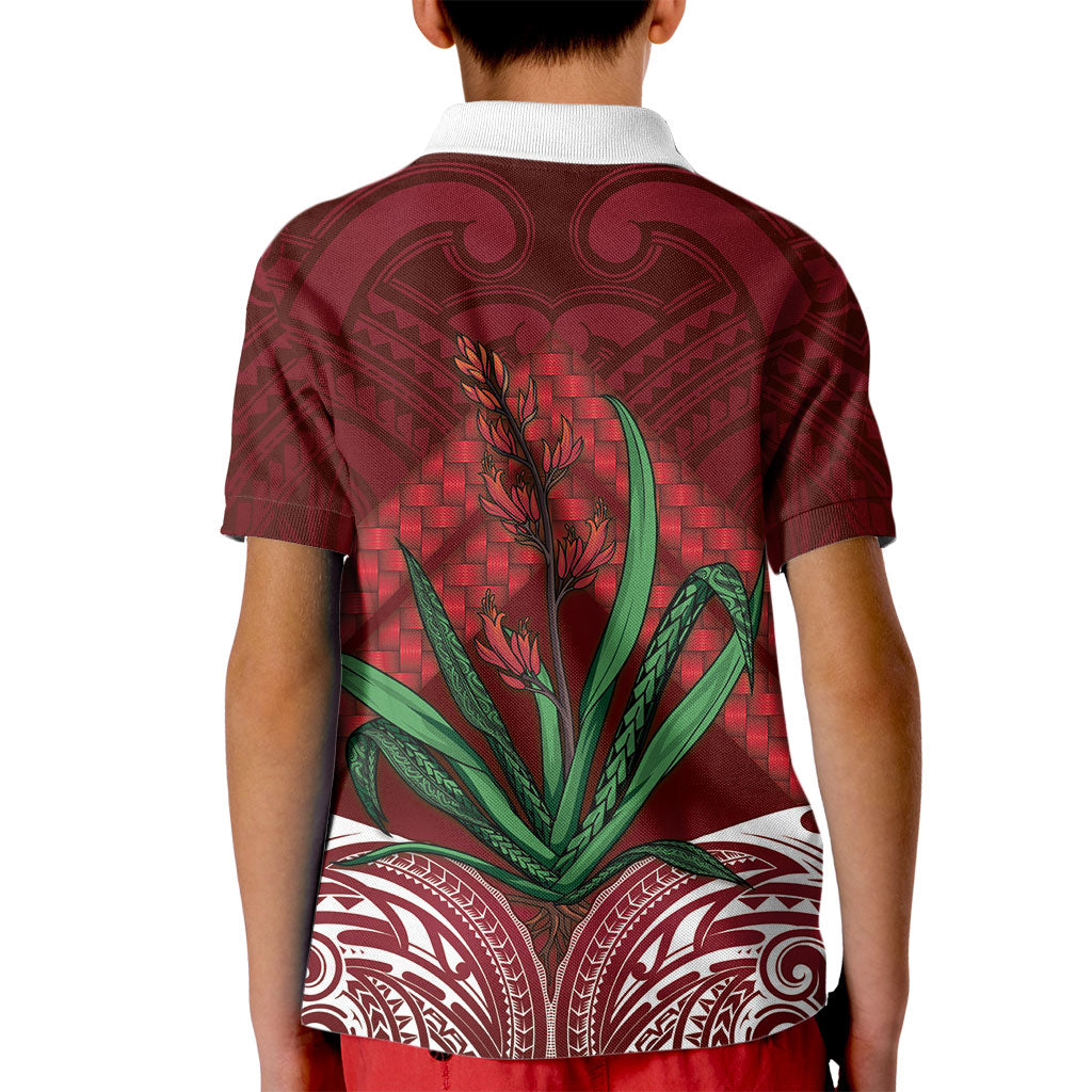 Rongoa Maori New Zealand Harakeke Kid Polo Shirt NZ Weaving Pattern Red